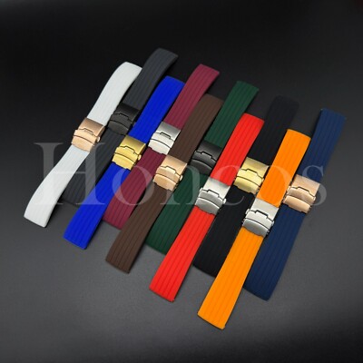 Silicone Rubber Watch Strap Band Waterproof Deployant Clasp 18mm 20mm 22mm 24mm