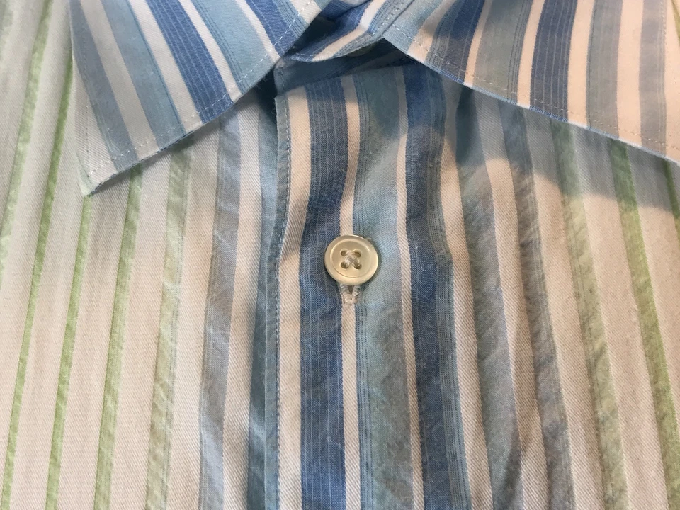 Men’s Martin Gordon XL White Pastel Blue & Green 100% Cotton L/S Shirt - Image 3 of 4