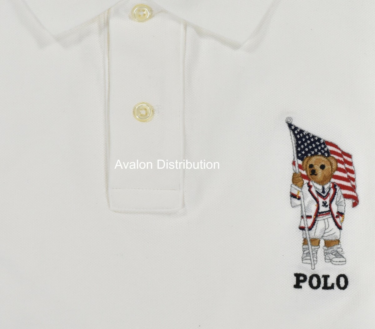 Polo Ralph Lauren Classic Fit Embroidered USA Flag Bear Mesh Polo