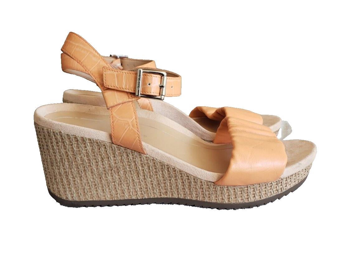 Vionic Hoola Aileen Crocodile Crinkle Strap Wedge Sandals Melon