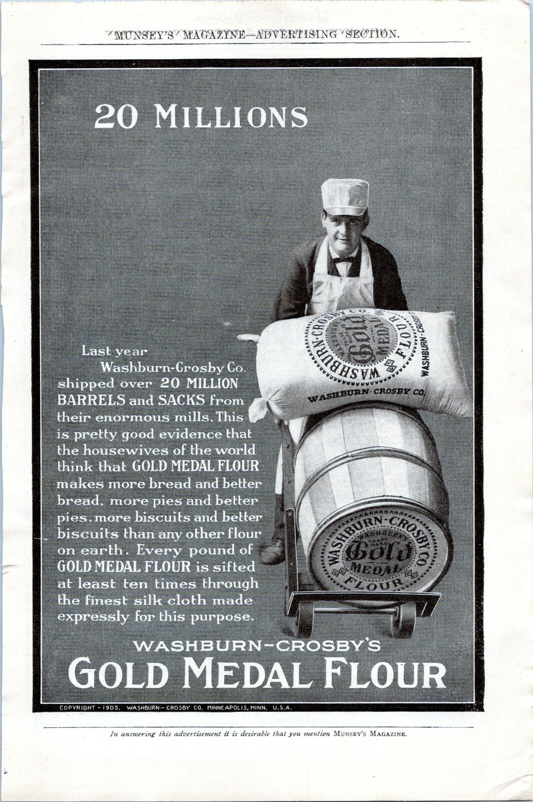 Washburn Crosby Gold Medal Flour Photo Minneapolis Vintage Print Ad 1905
