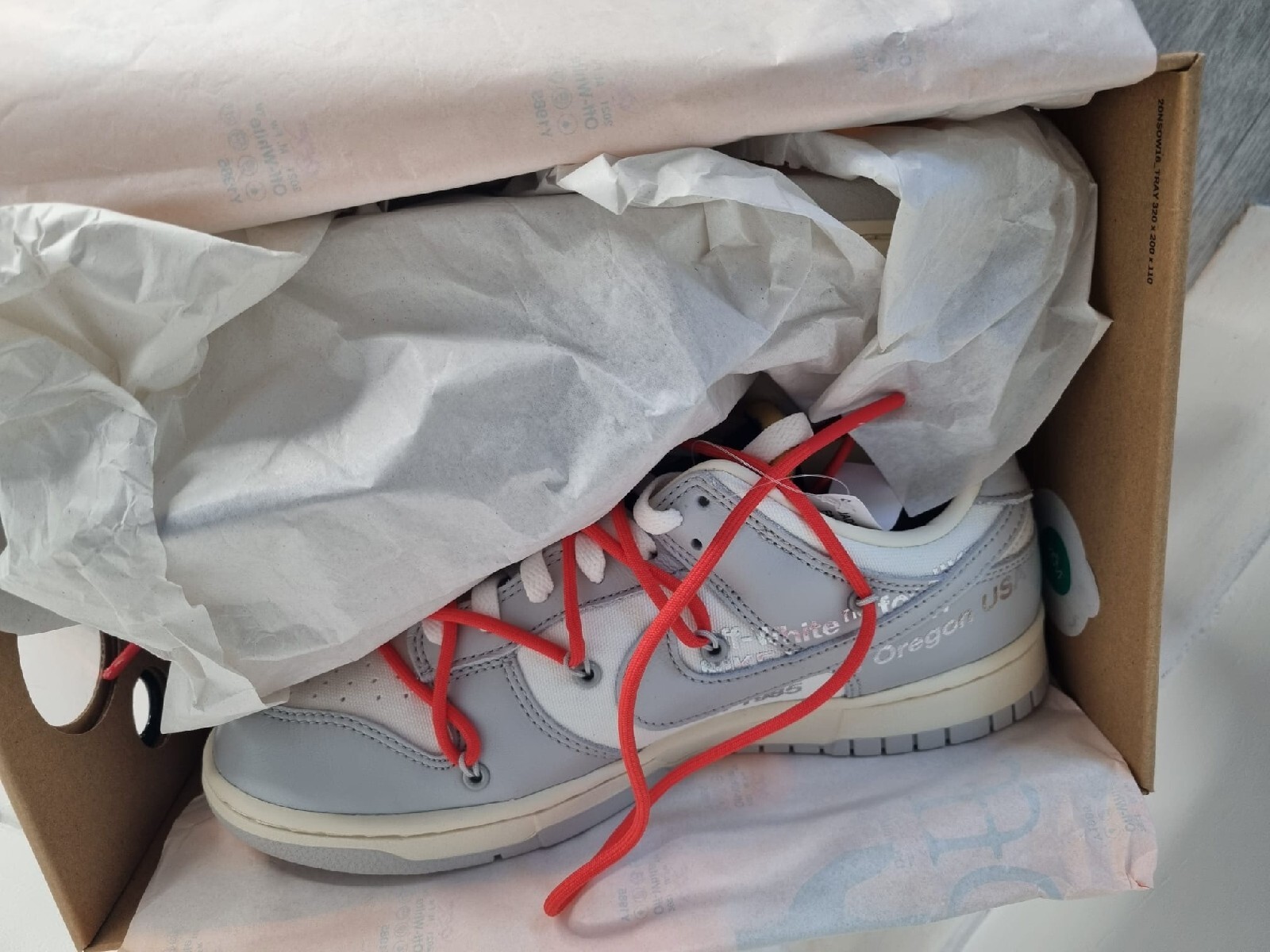 OFF WHITE X NIKE Taglia UK 8 Nike Dunk Low x bianco sporco lotto 23 grigio chiaro bianco DM1602126