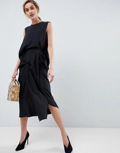 ASOS WHITE Silk Skirt with Tuck Detail Black EUR40 NWT