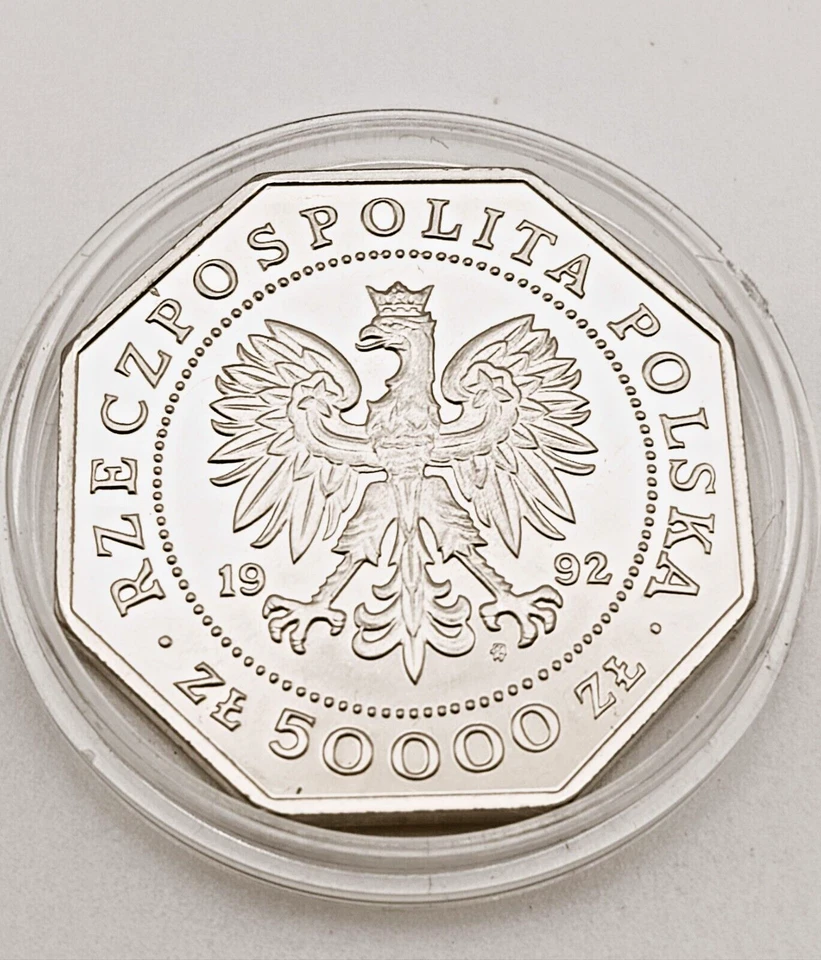 MONEDA POLONIA 1992 50000 ZL 200º UNC ANIVERSARIO DE LA ORDEN DEL VALOR MILITAR Foto 2 de 4