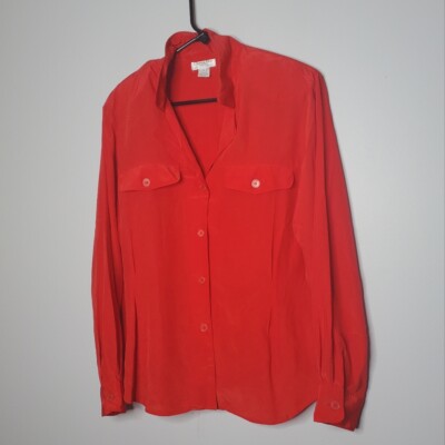 Christian Dior 14 Red Button Down Blouse Long Sleeve Shirt Vintage