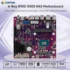 6-Bay i3-N305 N355 N100 N150 NAS Mainboard 2*Intel i226-V 2.5G 2*M.2 NVMe DDR5