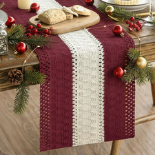Red Farmhouse Woven Table Runner 12X72 Inch  Holiday Rustic Kitchen Dining Dres