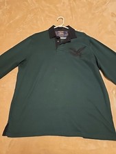 American Eagle L Unisex Green Long Sleeve Collared Pullover Sweater