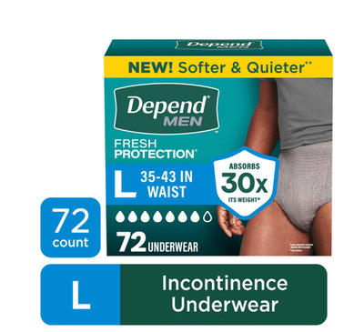SALE Depend Fresh Protection Men Incontinence Underwear Large 72 Count, NO FEE