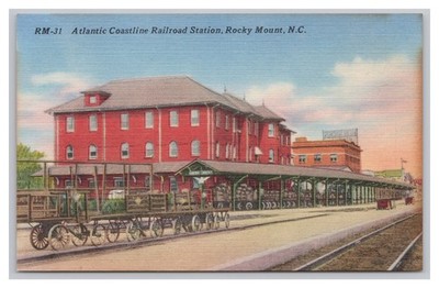 Atlantic Coastline Railroad Train Station Rocky Mount NC Linen Postcard UNP