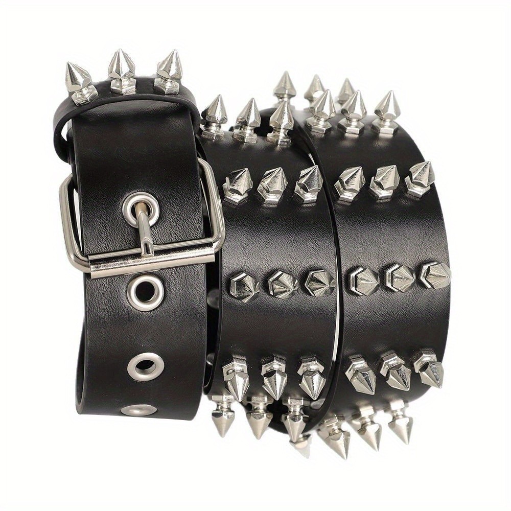 Unisex Black Spiked Studded Leather Belt Adjust Punk Rock Wide