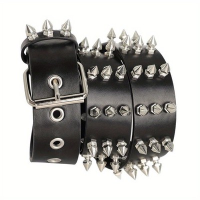 Edgy Spiked Black PU Belt Stylish Waist Accessory for Punk