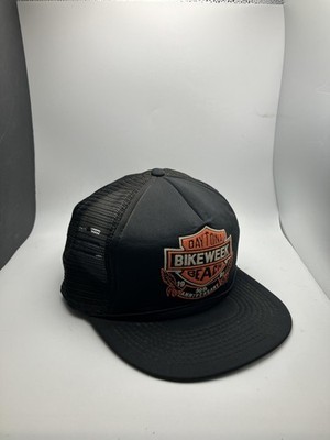 Vintage Daytona Bike Week Hat Cap Snap Back Black Mesh Trucker Patch Mens 90s