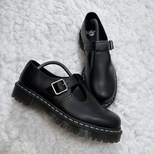 Dr. Martens Polley Mary Jane Platform Buckle Shoes Mules Black Leather Chunky