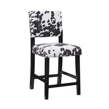 Cole Black Wood 24" Seat Height Counter Stool with Black and White Cow Print ...