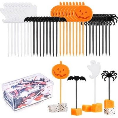 120 Pieces Halloween Cocktail Toothpicks Plastic Pumpkin 3.35 inches, Orange