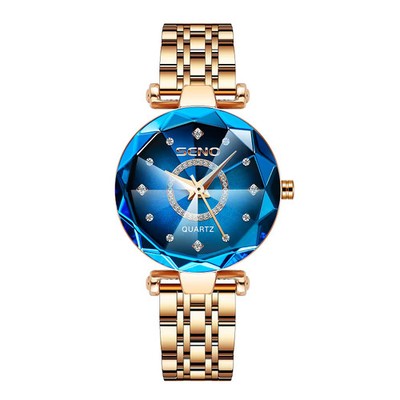 Damen Quarz Uhr mit Kristall, Stilvolles Blue Design