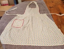 Vintage Childs Small Ladies Full Apron White Linen Colorful Stars