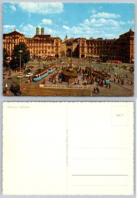 Vintage Munich Karlsplatz Postcard Trams Karlstor Germany Color Photo