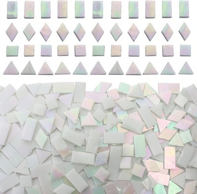 510 Iridescent Glass Mosaic Tiles, Mixed 4 Shapes, Colorful Stained Glass Pieces