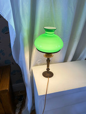 Vintage/Retro Green Glass Dome Shade Table Lamp, Antique Brass Base, Corded