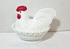 Vintage HTF Westmoreland  Milk Glass Dish Large Hen on Nest  Open Lace Edge
