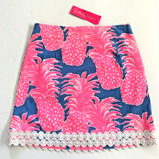NWT Lilly Pulitzer Izzy Skirt Pineapples Lace sz 4 Blue Haven Flamenco Cotton