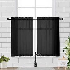  Window Sheer Curtains Tier Pair 36in Length, 42"W x 36"L (Pack of 2) Black