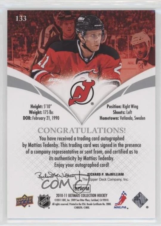 2010-11 Ultimate Collection Rookies /299 Mattias Tedenby #133 Rookie Auto RC - Image 2 of 2