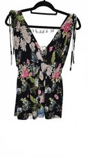 Floral Print Women's Romper with Tie Shoulder Straps