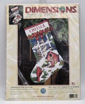 Dimensions 8754 Windowsill Pals Christmas Stocking Stamped Cross Stitch Kit VTG 