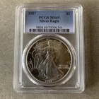 1987 $1 AMERICAN SILVER EAGLE PCGS MS69 CLASSIC BLUE LABEL