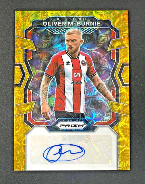 2/10 GOLD CHOICE AUTO - OLIVER McBURNIE -2023 PANINI PRIZM EPL- SHEFFIELD UNITED