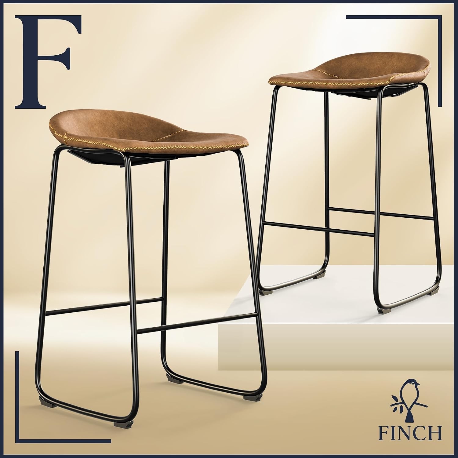 Landon 30 Inch Bar Stools Set of 2 Backless Bar Height Stools W/ Brown ...