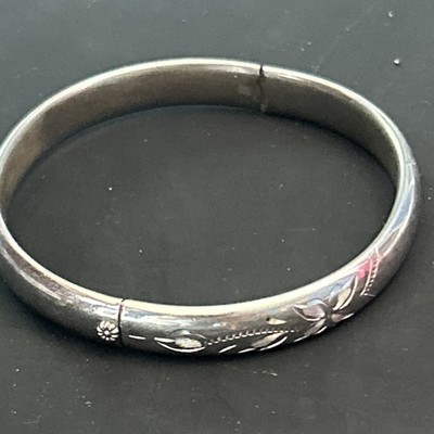Vintage LeStage Sterling Silver 925 Floral Hinged Bangle Bracelet 7'' Signed