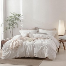 Linen Feel Off White Duvet Cover Queen Size 90'' L x 90'' W