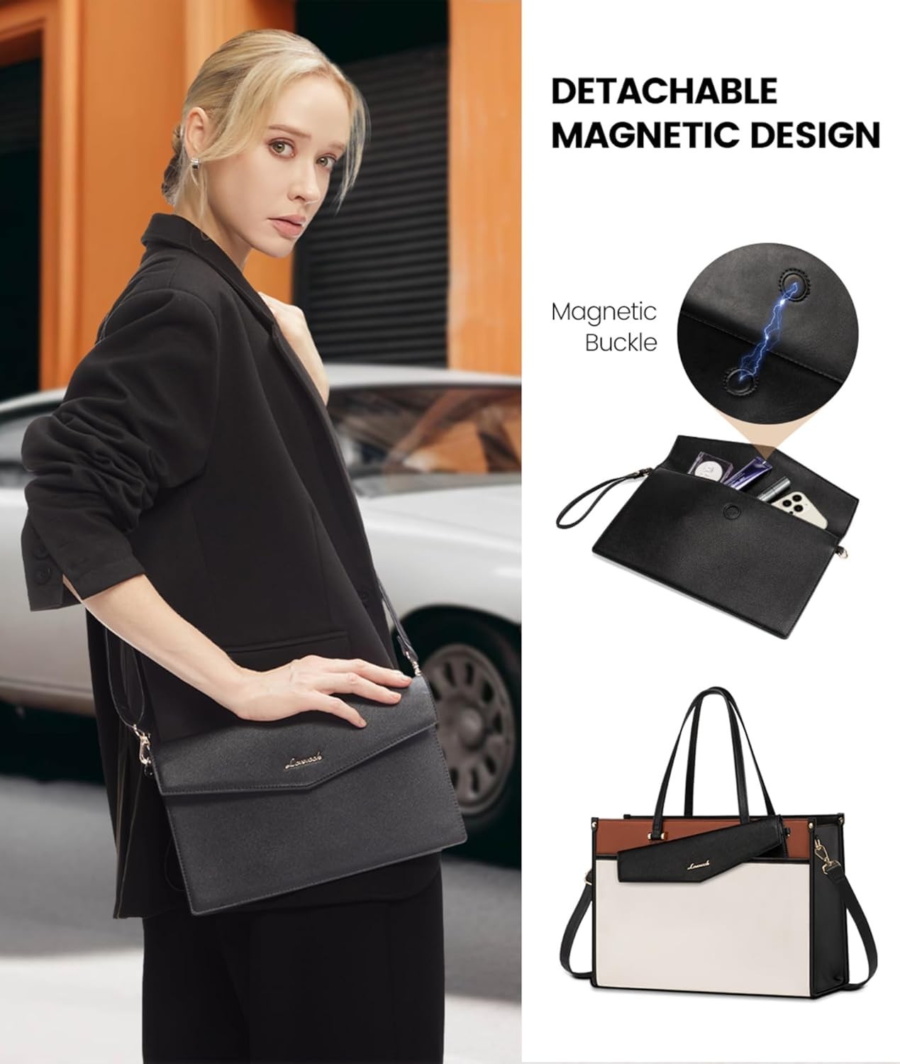 Versatile 2-in-1 Professional Laptop Bag for Women - 15.6'' Tote