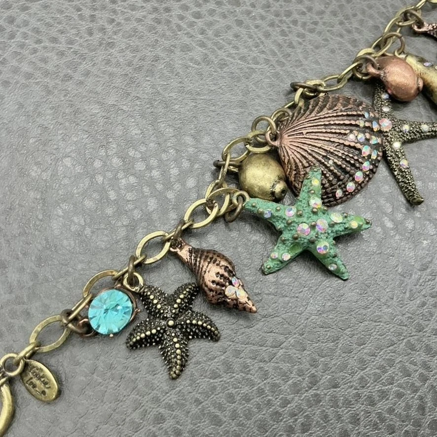 Pulsera Cookie Lee concha marina estrella de mar encanto mujer palanca cristal tono dorado 7" Foto 2 de 4