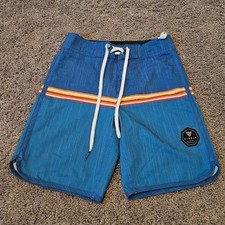 Vissla Dredges board shorts Boys 22 Blue Striped Upcycle Swim Trunks Surf Beach
