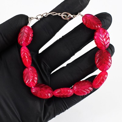 127,00 kt Einzelstrang Rosa Rubin Geschnitzt Perlen Top Armband RK 39 E709