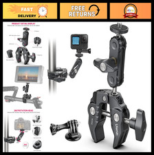 Camera Clamp Mount with 360 Ball Head, Double Ball Adapter for DSLR, GoPro, LED