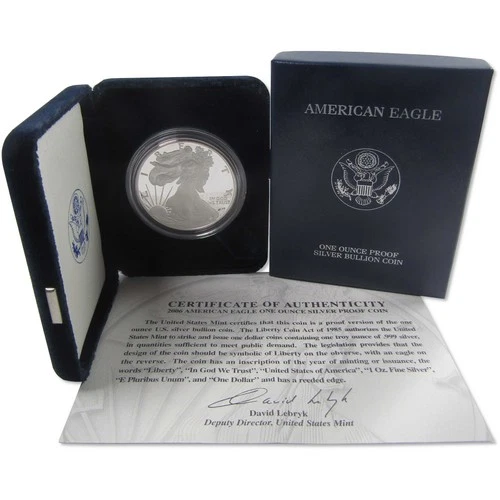 2006 W American Silver Eagle Choice Proof Bullion $1 Coin OGP COA