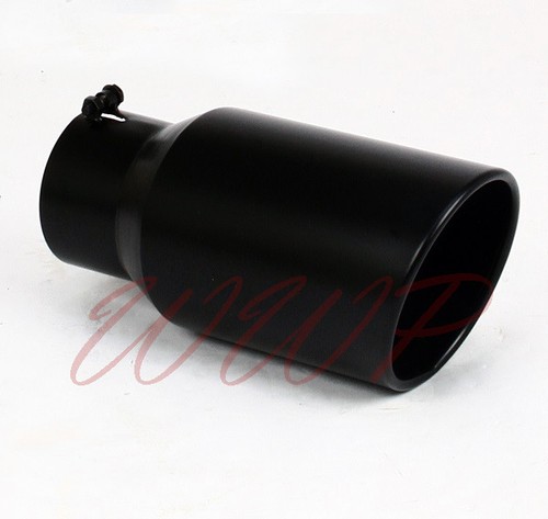 Acero Inoxidable Negro Ángulo Corte Rollo Extremo Escape Punta 3"" Entrada 4"" Salida 12"" Longitud - Imagen 2 de 2