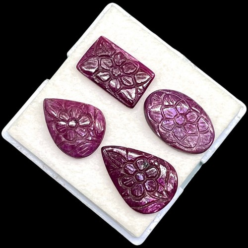 4 Pcs Natural Ruby Unheated Rare Moghul Carved Exclusive Gemstones Lot 41.2 Cts - Picture 1 of 21