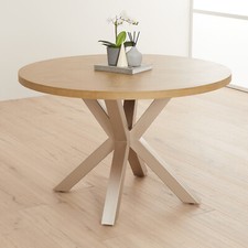 Round Dining Table with Grey Starburst Legs Parquet Limed Oak 120cm 4/6 Seater