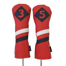 Majek Retro Golf #3 & 5 Fairway Wood Headcover Red White Blue Leather Style