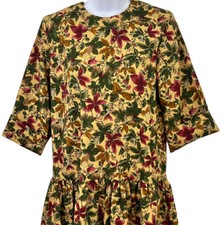 Vintage Dress Womens Size M Autumn Leaves Botanical Print Aline Midi Size M