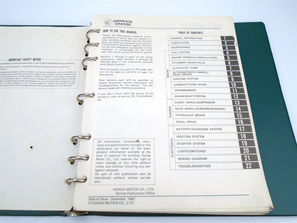 Manual de servicio de tienda Honda original - CX650C - 1983 con carpeta Honda Green Foto 4 de 4
