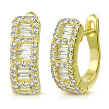 925 Sterling Silver Yellow Gold-Tone Baguette CZ Hoop Huggie Earrings, 0.5"
