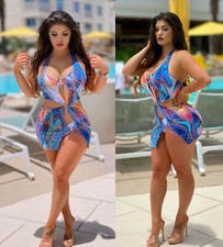 Summer Fashion Halter Ring Cut Out Backless Mini Dress Beach Party Clubwear